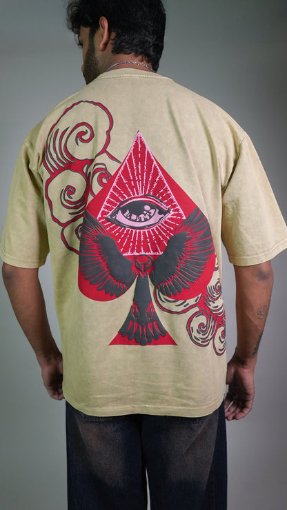 Spade Of Secrets Beige Acidwash Men’S Oversized T-Shirt Rustlines