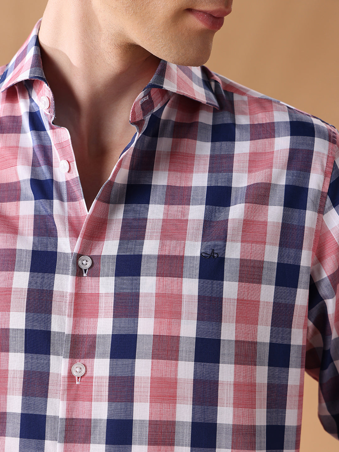 Pink Slim Fit Checked Formal Shirt for Men (CELEB)