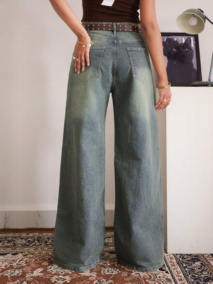 Luxe Aquamarine Green Tinted Stretchable Wide Leg Jeans