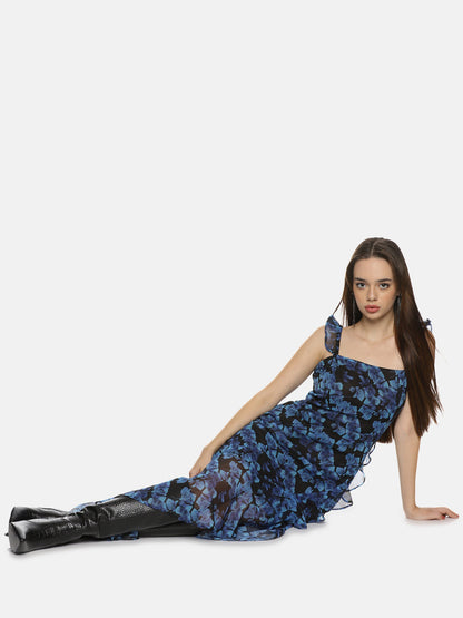 Buy Blue High Low Dress For Women In Short Sleeve