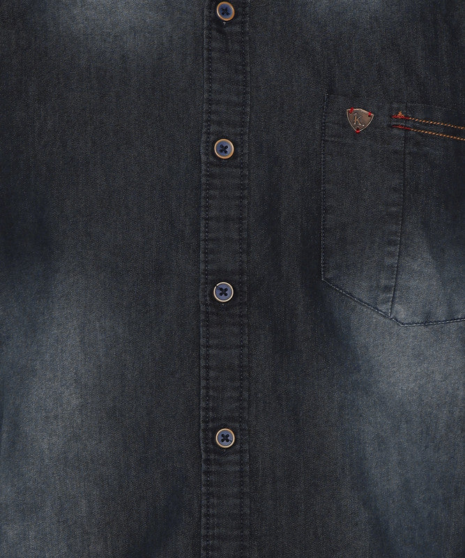 Kuons Men's Black Regular Fit Denim Casual Shirt