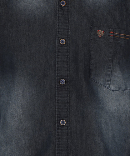 Kuons Men's Black Regular Fit Denim Casual Shirt