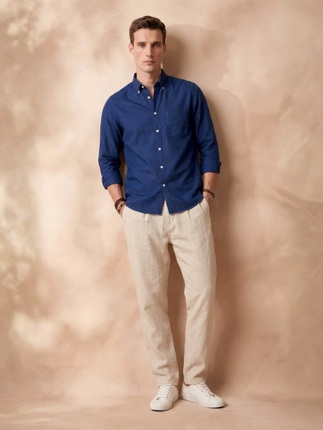 Regular Fit Navy Blue Cotton Solid Casual Shirt for Men (THEO)