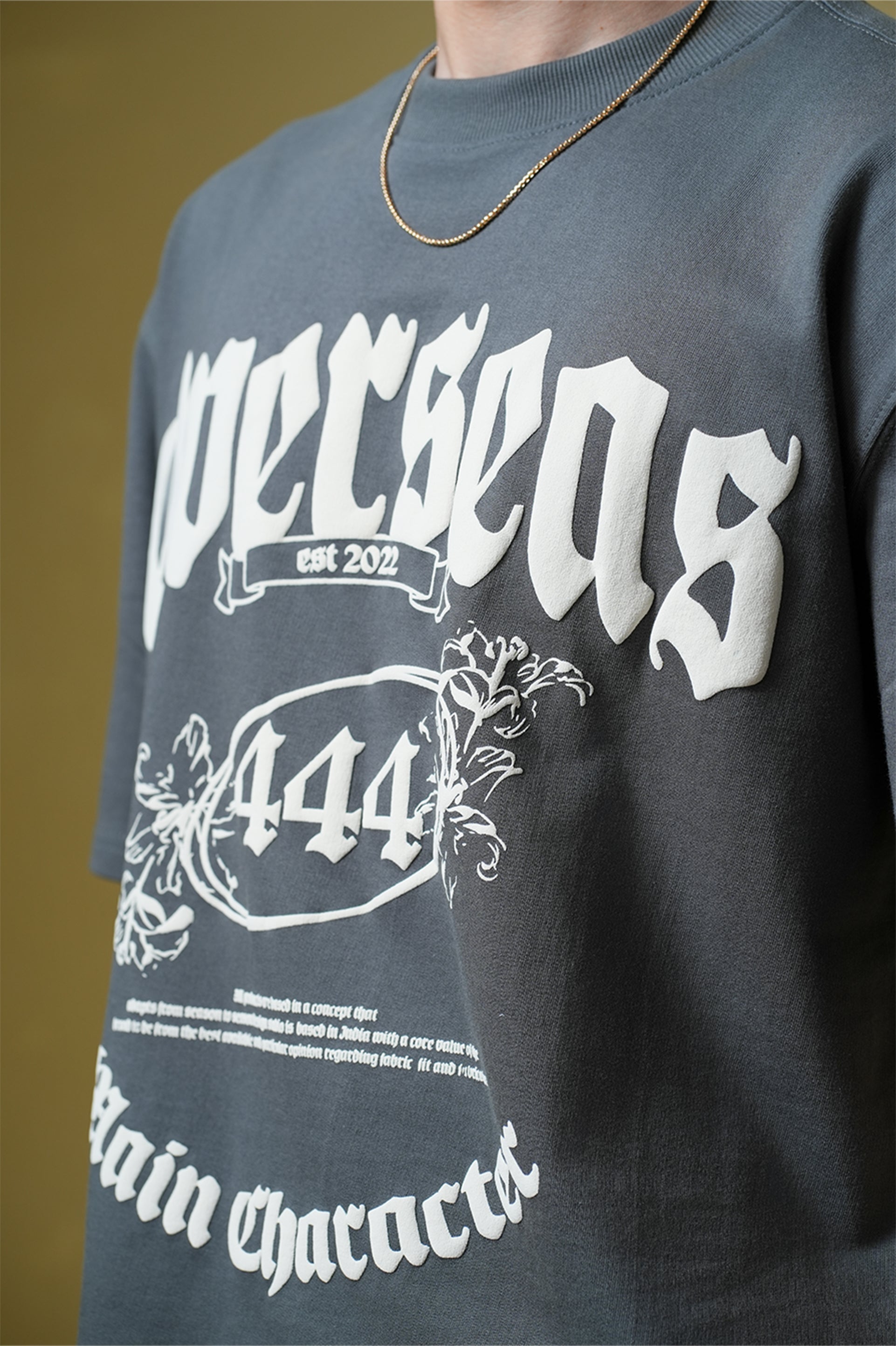 Overseas Printed Smokey Grey Oversized T-Shirt Main Character