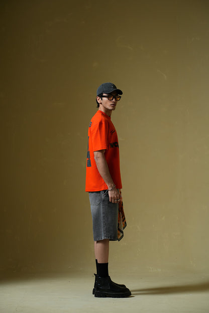 Worldwide Printed Orange Oversized T-Shirt Main Character