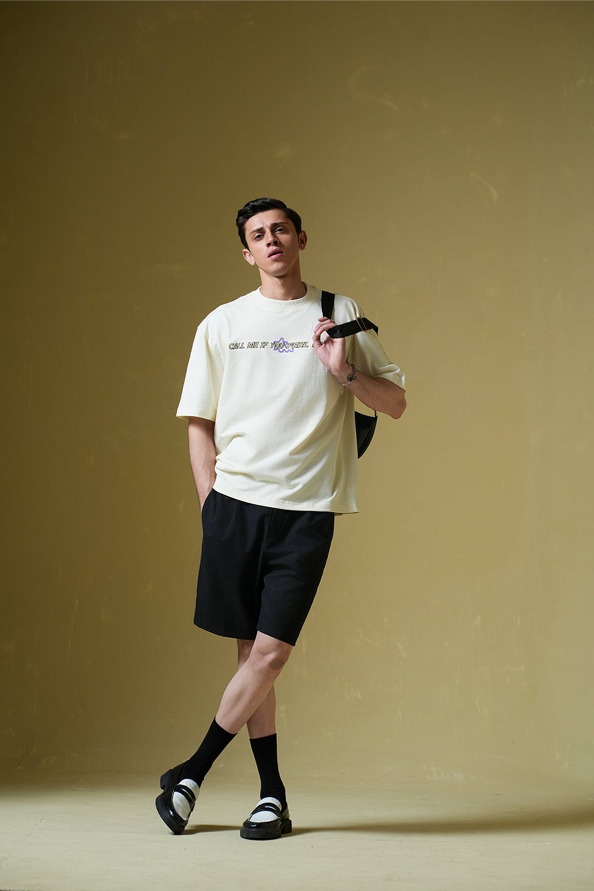 Call Me Printed Cream Oversized T-Shirt Main Character
