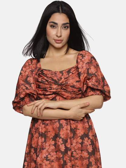 Buy Brown Printed Midaxi Dress For Women