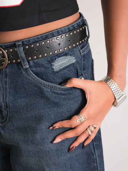 Deep Ocean Blue Ripped Ultra Wide Leg Jeansâ€¨â€¨