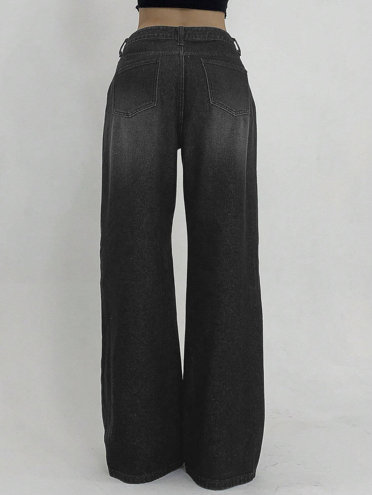 Space Black Washed Wide Leg Jeans