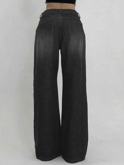 Space Black Washed Wide Leg Jeans