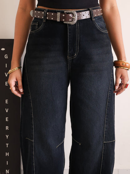 Eclipse Black Panelled Wide Leg Jeans
