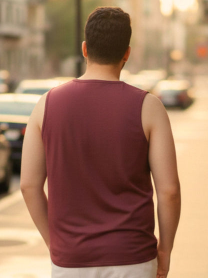 Men Cotton Sleeveless Maroon Melange Printed Round Neck GYM T-Shirt