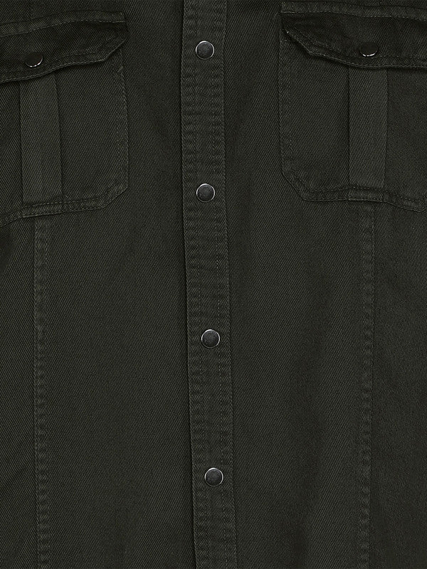 Kuons Avenue Men's Military Green Cotton Twill Casual Shirt