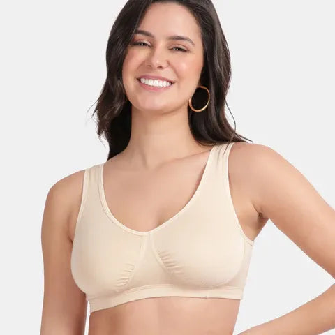 Envie sleeping bra non padded non wired full coverage NVB1022 beige soft breathable cotton night bra for women