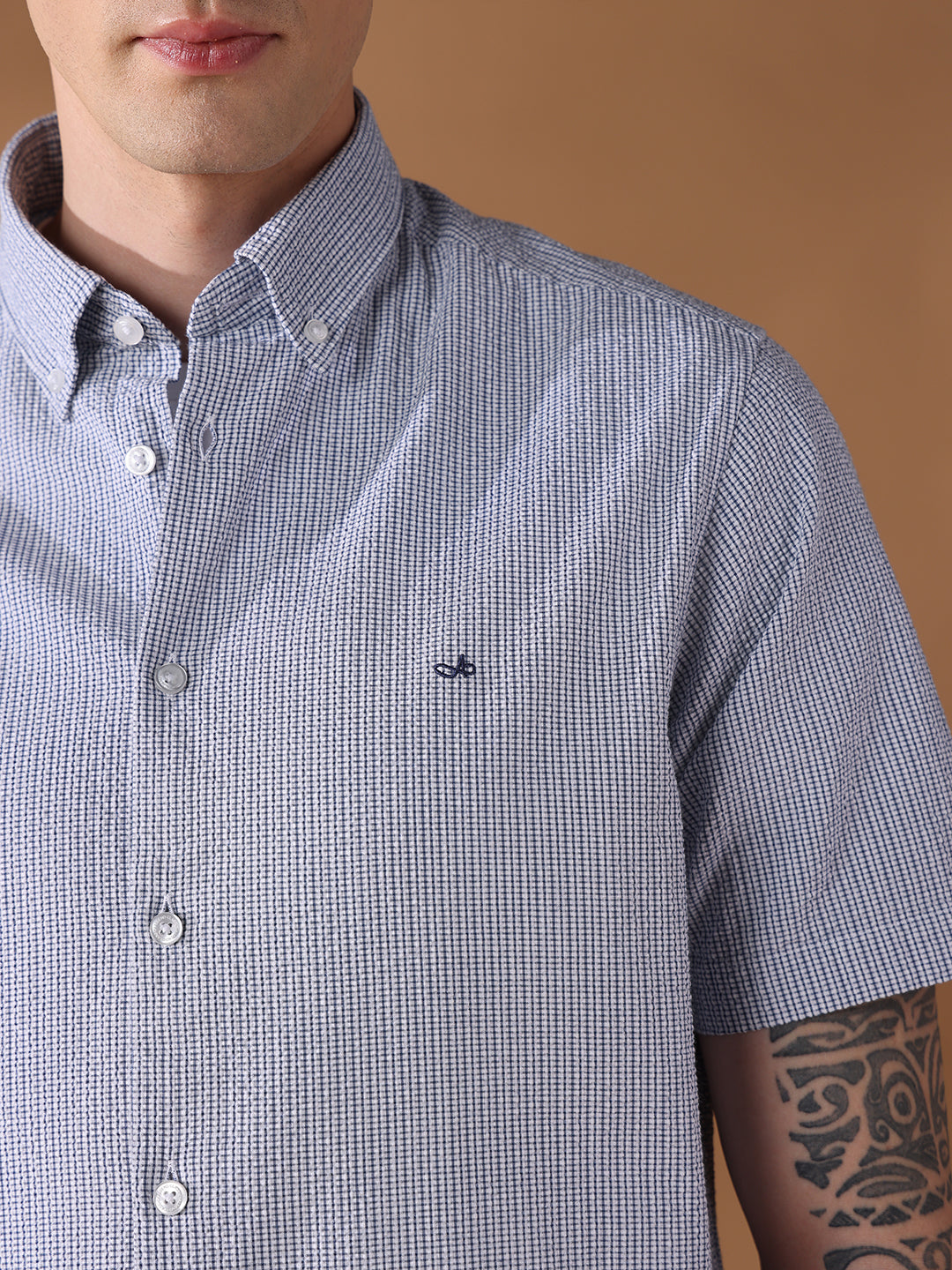 Blue Regular Fit Checked Casual Shirt for Men (LAISA)
