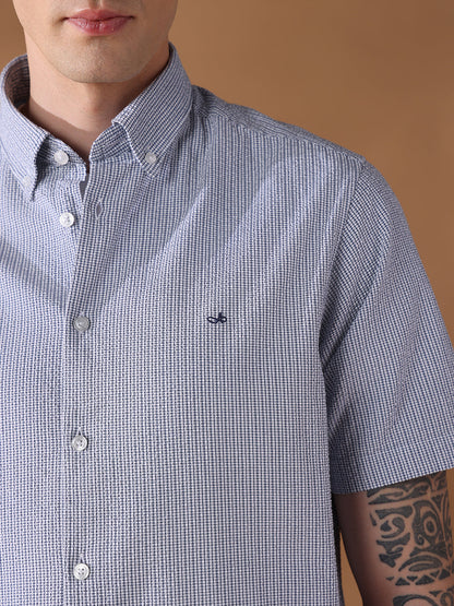 Blue Regular Fit Checked Casual Shirt for Men (LAISA)