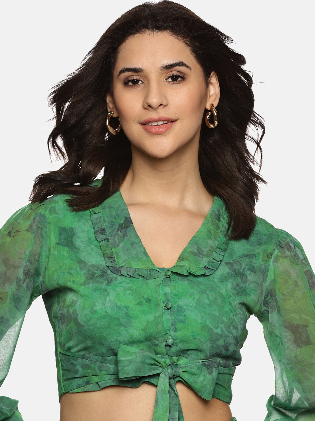 Buy Green Crop Top For Women In Full Sleeve