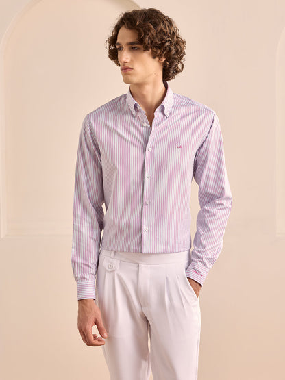 Pink Regular Fit Striped Formal Cotton Shirt for Men (LAYLA)