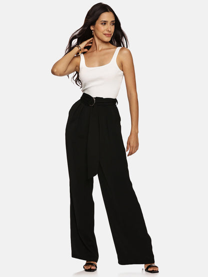 IS.U Black Wide Leg Belted Pant