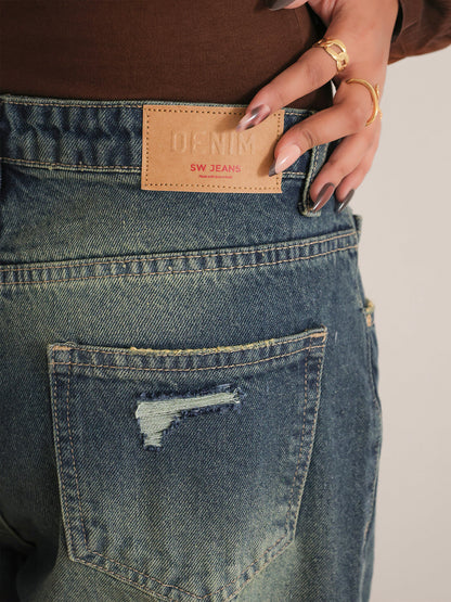 Northern Blue Ripped Ultra Wide Leg Jeans
