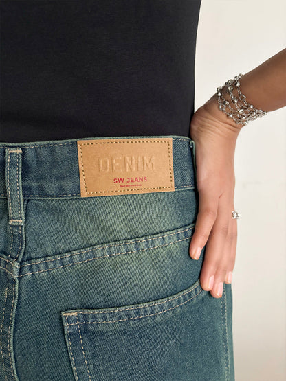 Vintage Green Tinted Super Wide Leg Jeans