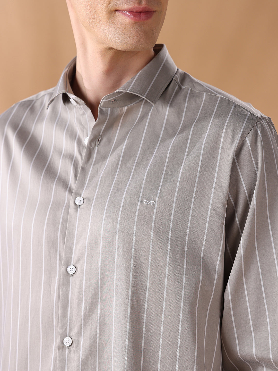 Grey Regular Fit Striped Formal Shirt for Men (FIANA)