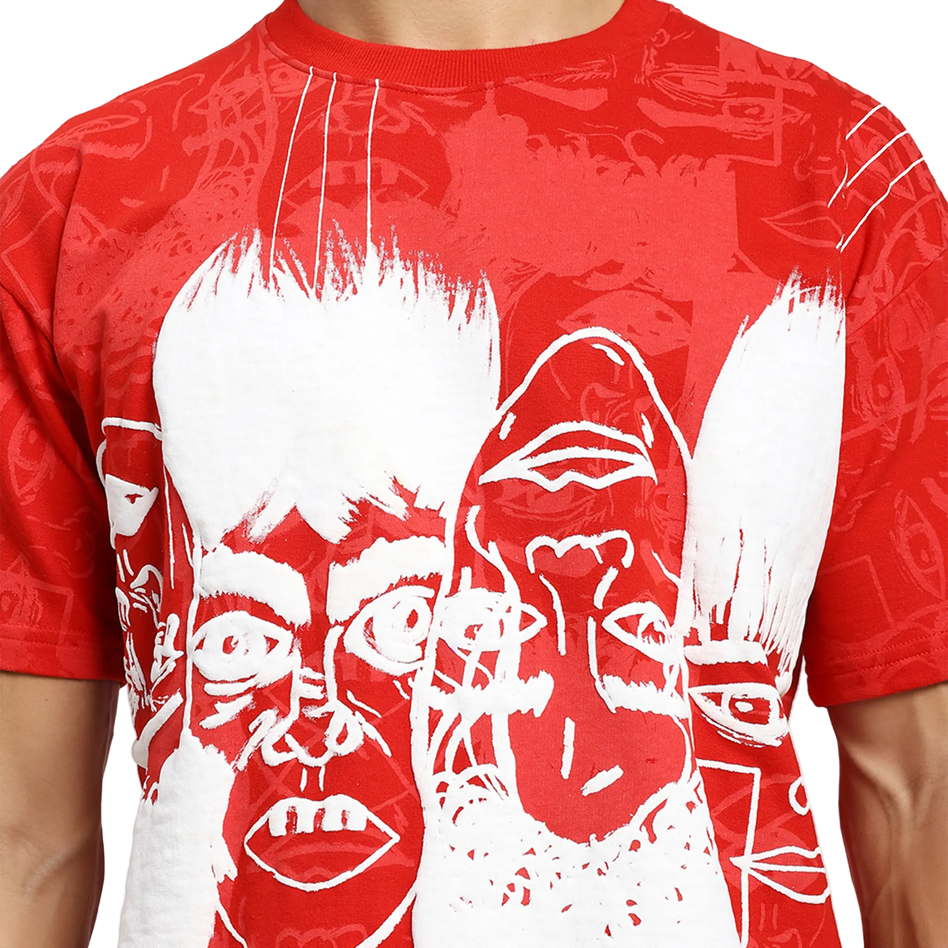Static Jungle Round Neck Printed Red T-Shirt FLYAF