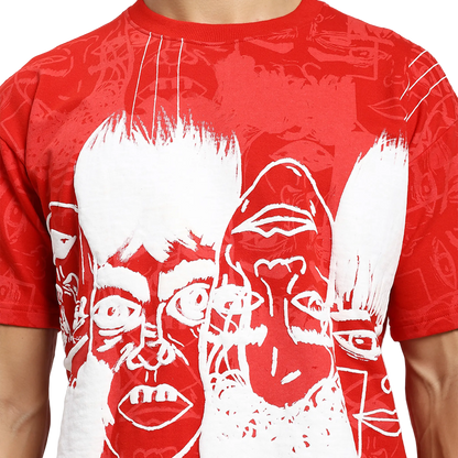 Static Jungle Round Neck Printed Red T-Shirt FLYAF
