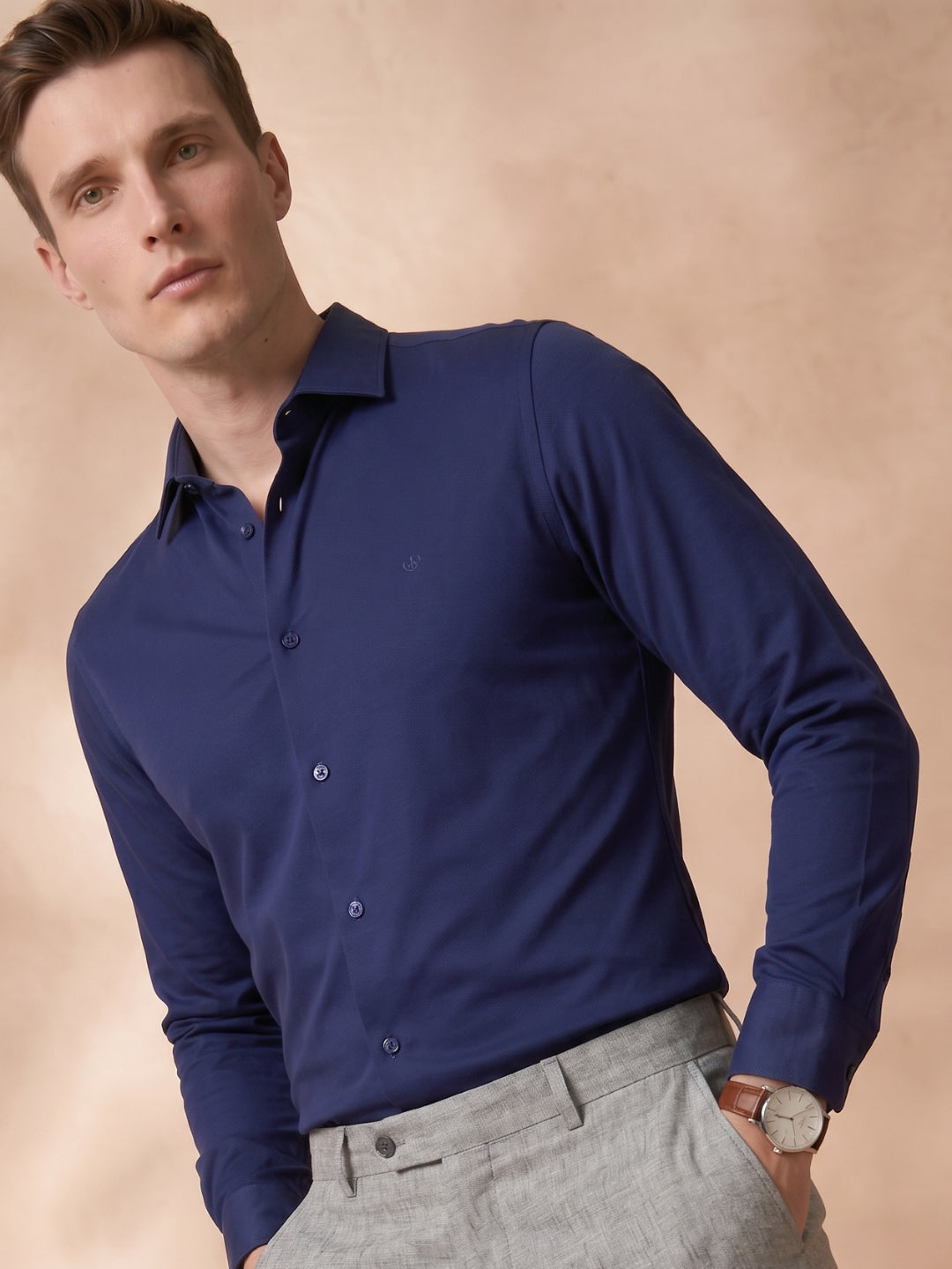 Slim Fit Navy Blue Solid Formal Shirt for Men (TOMNV)