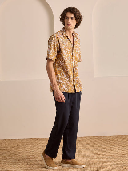 Beige Regular Fit Printed Casual Cotton Shirt for Men (LUNAX)
