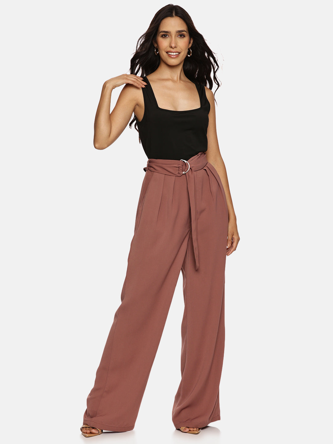 IS.U Mauve Wide Leg Belted Pant
