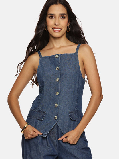 IS.U Light Blue Denim Vest Top