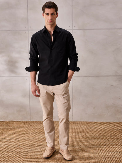 Black Regular Fit Solid Formal Cotton Non-Iron Shirt for Men (NOPIE)