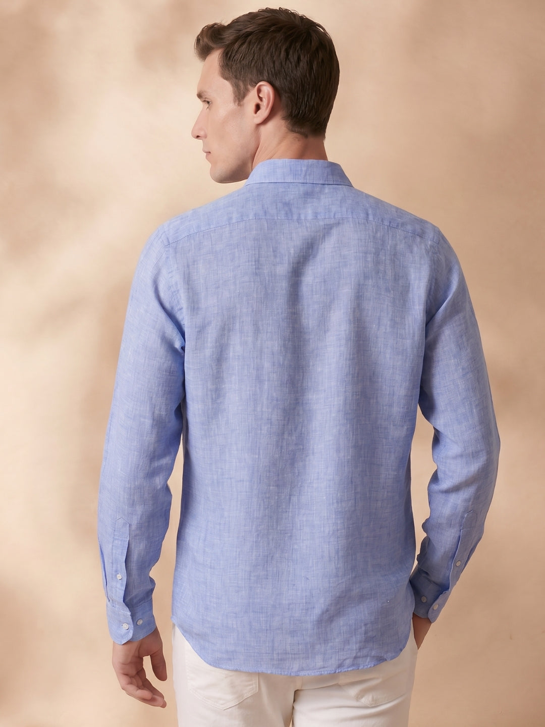 Regular Fit Blue Linen Solid Casual Shirt for Men(LARIA)