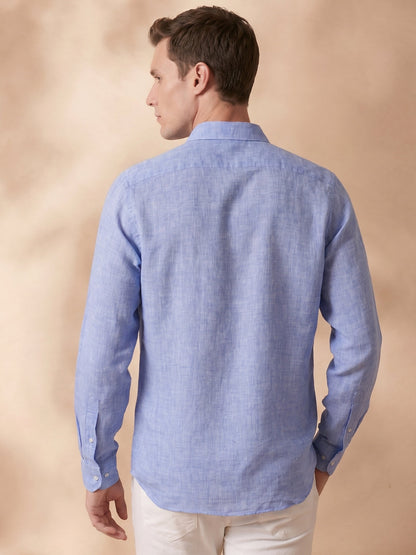Regular Fit Blue Linen Solid Casual Shirt for Men(LARIA)
