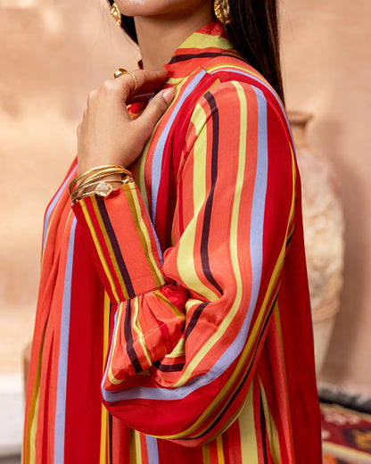 Red Striped Kurta Set