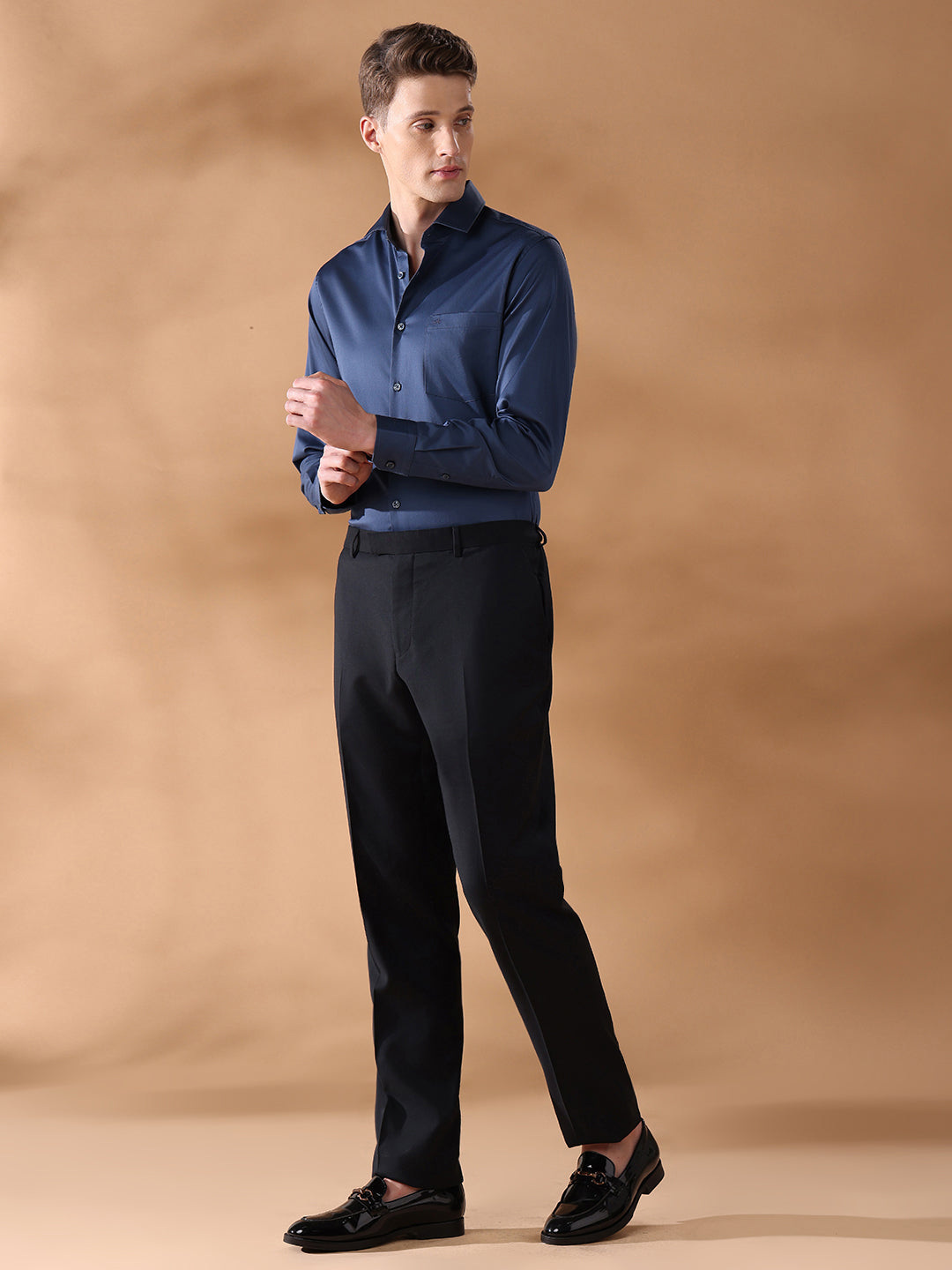 Navy Slim Fit Solid Formal Shirt for Men (DEXTER)