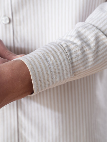 White-Beige Regular Fit Cotton Casual Shirt for Men (OPALE)