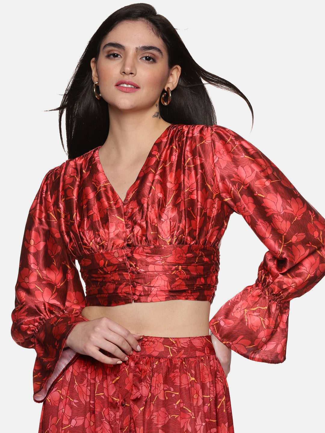 Buy Full Sleeve Crop Top For Women In Maroon