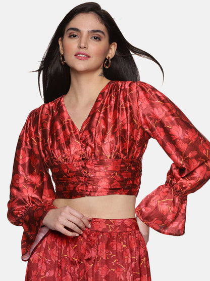 Buy Full Sleeve Crop Top For Women In Maroon