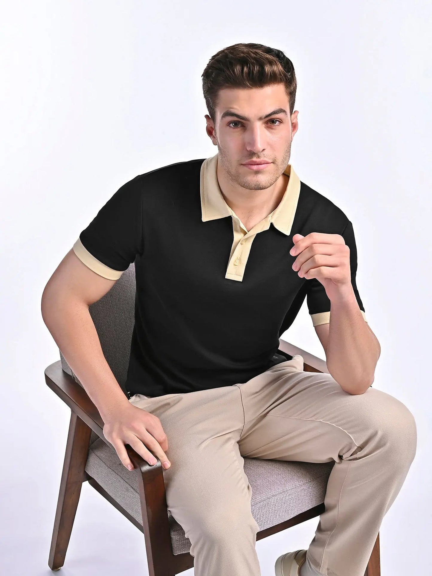 Men's Smooth-Touch Contrast Gloss Black Polo Vellure