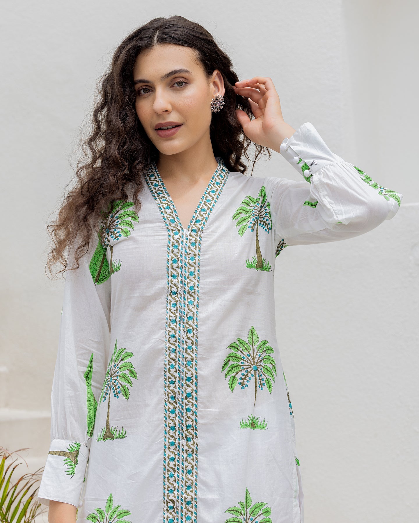 White Green Handblock kurta set