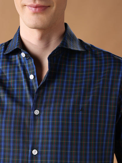 Olive Slim Fit Checked Formal Shirt for Men (CREDI)