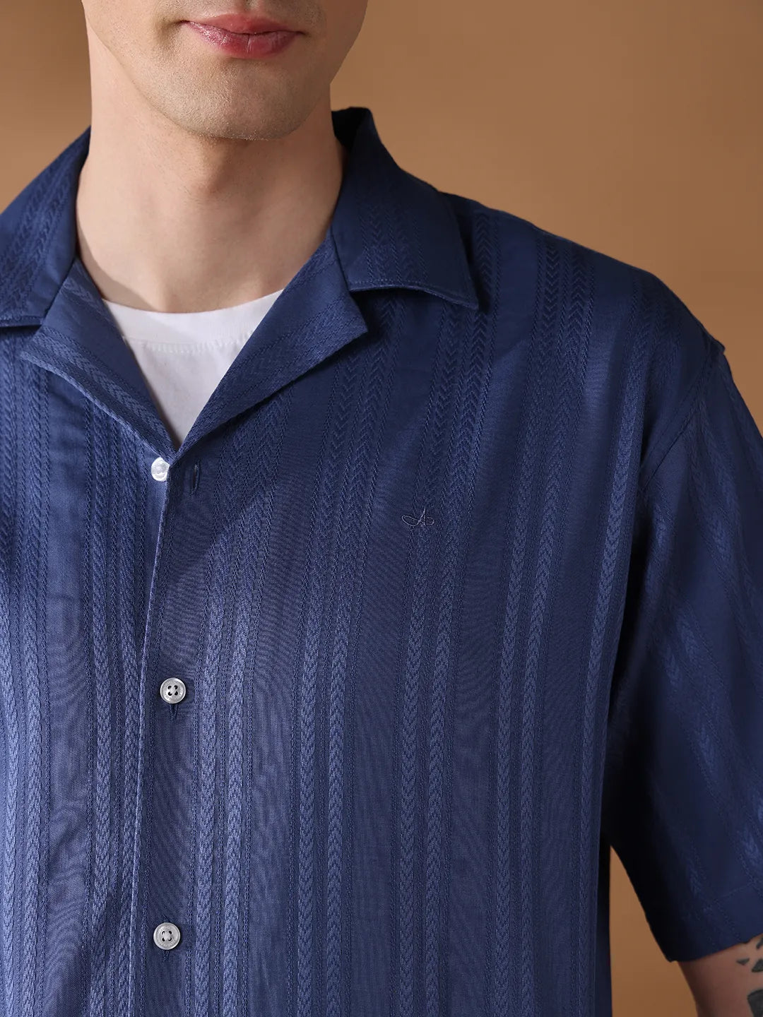 Navy Blue Regular Fit Stripes Casual Shirt for Men (NAZAR)