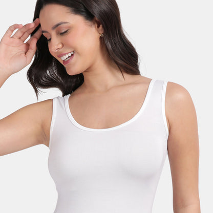 Envie NVC3006 White U-Neck Cotton Tank Top Pack of 2 Layering Slip