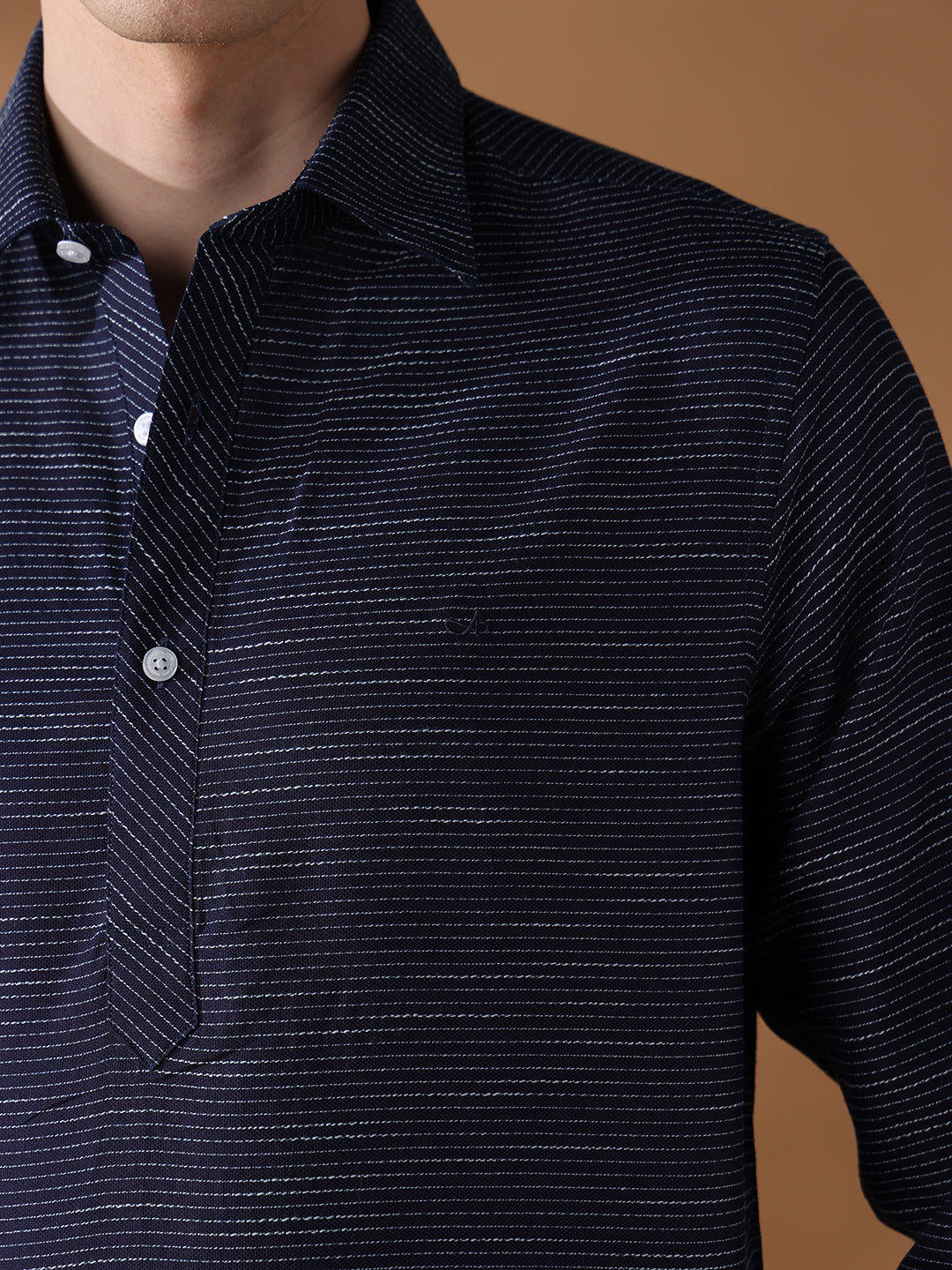 Navy Blue Regular Fit Stripes Casual Shirt for Men (LESSA)