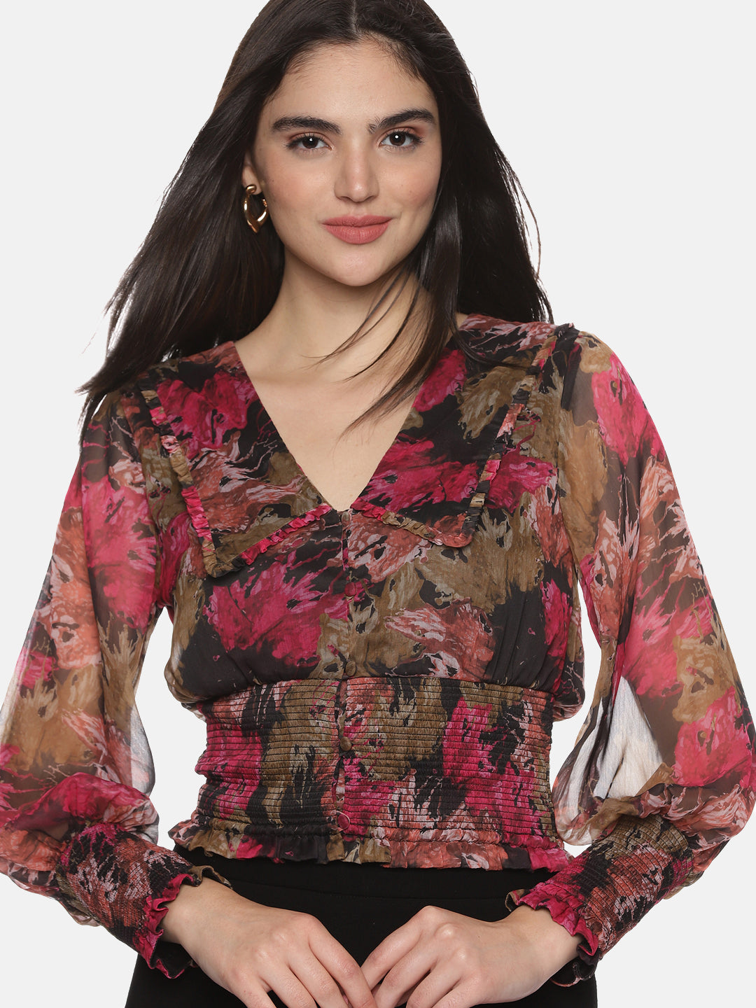 Buy Full Sleeve Crop Top In Multicolor