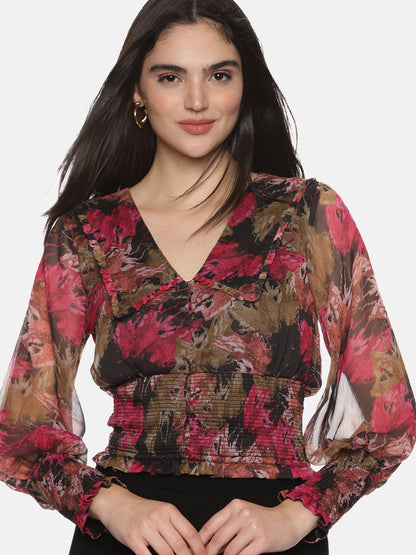 Buy Full Sleeve Crop Top In Multicolor