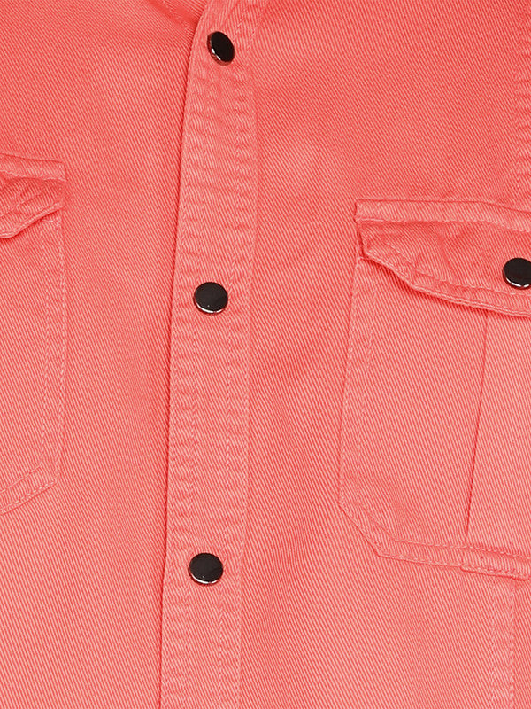 Kuons Avenue Men's Spicy Pink Cotton Twill Casual Shirt