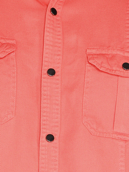 Kuons Avenue Men's Spicy Pink Cotton Twill Casual Shirt